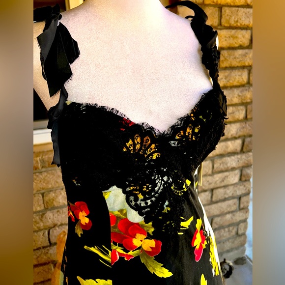 RICKIE FREEMAN for TERI JON Black Floral Print  Cotton Dress Black Lace 4 NWT - Picture 12 of 16